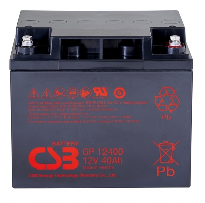 Аккумулятор CSB GP 12400, напряжение 12V, емкость 40Ah, 196х165х171 мм