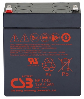 Аккумулятор CSB GP 1245 12V, 4.5Ah, AGM, 5 лет