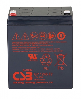 Аккумулятор CSB GP 1245 16W, напряжение 12V, емкость 4.5Ah, 93х70х108 мм, 1.34 кг