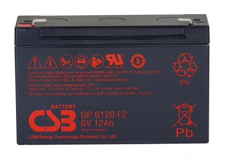 Аккумулятор CSB GP 6120, напряжение 6V, емкость 12Ah, 151х50х100 мм