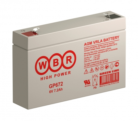 Аккумулятор WBR GP 672, напряжение и емкость 6V 7.2Ah, AGM
