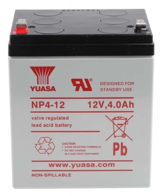 Аккумулятор Yuasa NP4-12, напряжение и емкость 12V 4Ah, 90х70х106 мм (ДхШхВ), 1.75 кг, AGM, до 5 лет