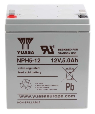 Аккумулятор Yuasa NPH5-12, напряжение и емкость 12V 5Ah, 90х70х106 мм (ДхШхВ), 2 кг, AGM, до 5 лет