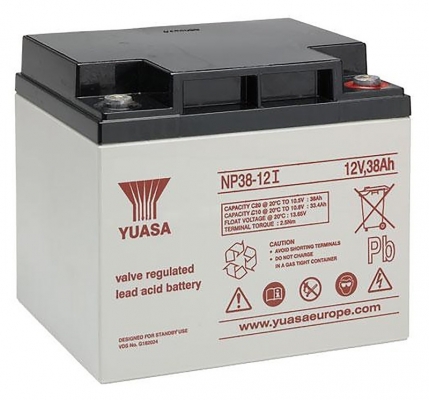 Фото 1: Аккумулятор Yuasa NP38-12I, напряжение и емкость 12V 38Ah, 197х165х170 мм (ДхШхВ), 14.2 кг, AGM, до 5 лет