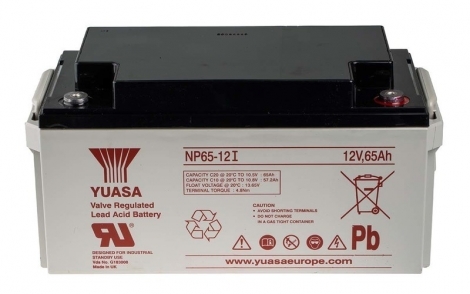 Аккумулятор Yuasa NP65-12I, напряжение и емкость 12V 65Ah, 350х166х174 мм (ДхШхВ), 23 кг, AGM, до 5 лет