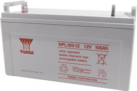 Аккумулятор Yuasa NPL100-12, напряжение и емкость 12V 100Ah, 407х172х240 мм (ДхШхВ), 39 кг, AGM, до 10 лет