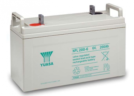 Аккумулятор Yuasa NPL200-6, напряжение и емкость 6V 200Ah, 398х176х250 мм (ДхШхВ), 39 кг, AGM, до 10 лет